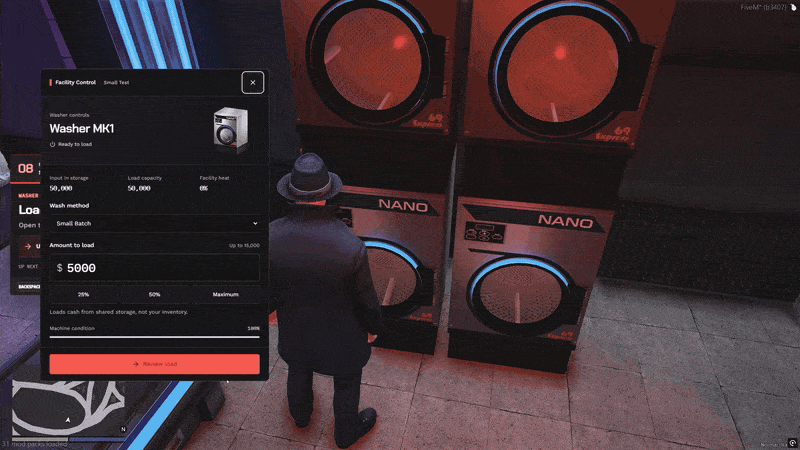 FiveM money laundering script: washers spinning and a cash counter minigame