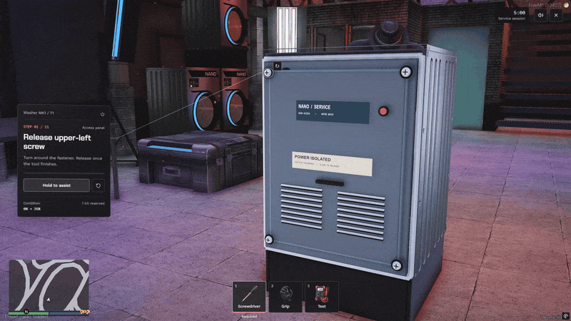 FiveM washing machine repair minigame with screwdriver and motor swap