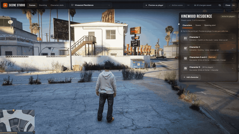 NANO Scene Studio scene selection and in-game character placement